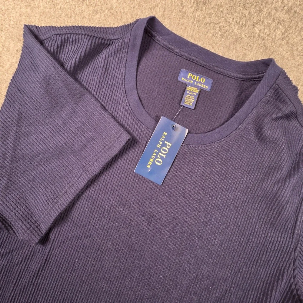Polo Ralph Lauren Shirt Mens XL Navy Blue Ribbed Sleepwear Crewneck T-Shirt NEW